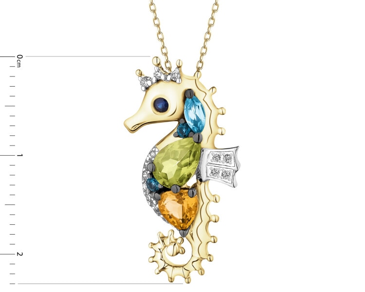 14 K Rhodium-Plated Yellow Gold Necklace with Diamonds - fineness 14 K