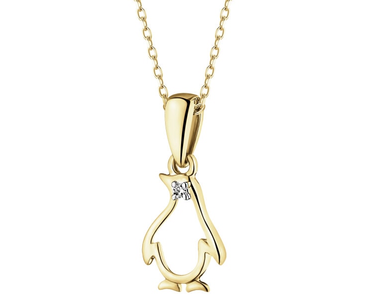 14 K Rhodium-Plated Yellow Gold Necklace with Diamonds - 0,005 ct - fineness 9 K