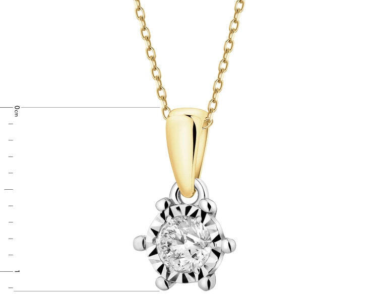 14 K Rhodium-Plated Yellow Gold Necklace with Diamonds - 0,15 ct - fineness 585