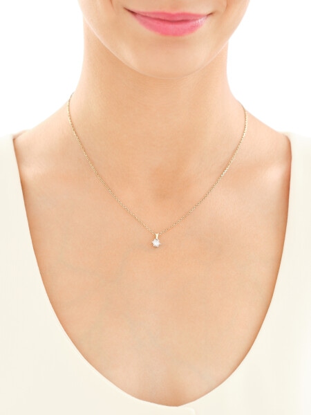 14 K Rhodium-Plated Yellow Gold Necklace with Diamonds - 0,15 ct - fineness 585