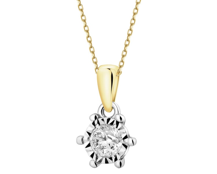 14 K Rhodium-Plated Yellow Gold Necklace with Diamonds - 0,20 ct - fineness 585