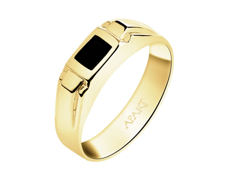 Złoty pierścionek z onyksem - sygnet
