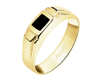 Złoty pierścionek z onyksem - sygnet