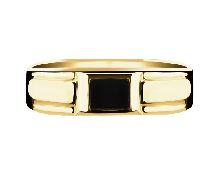 Złoty pierścionek z onyksem - sygnet