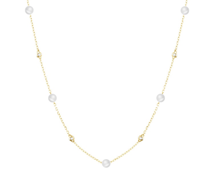 Złoty naszyjnik z perłami i cyrkoniami
