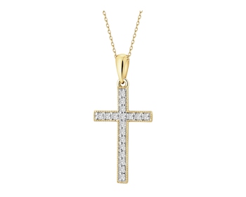 Zlatý náhrdelník s diamanty - medailonek Panna Maria, srdce - 0,10 ct - ryzost 585