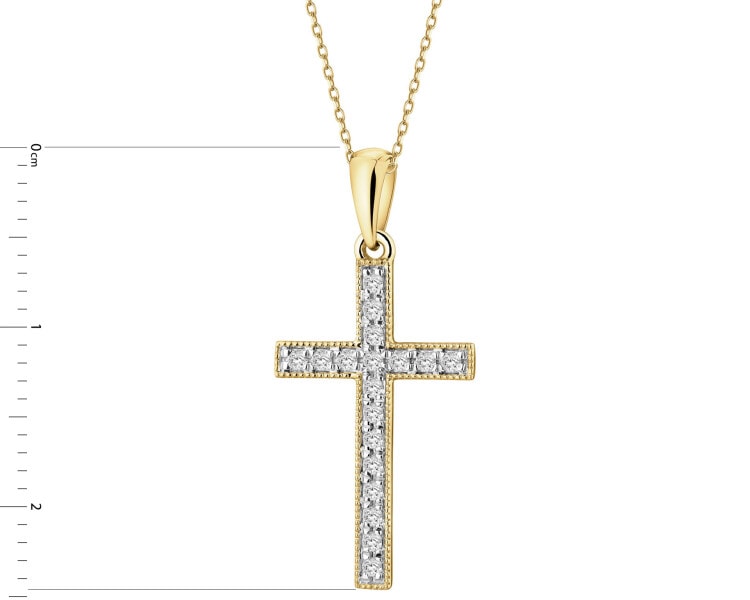 14 K Rhodium-Plated Yellow Gold Necklace with Diamonds - 0,10 ct - fineness 14 K