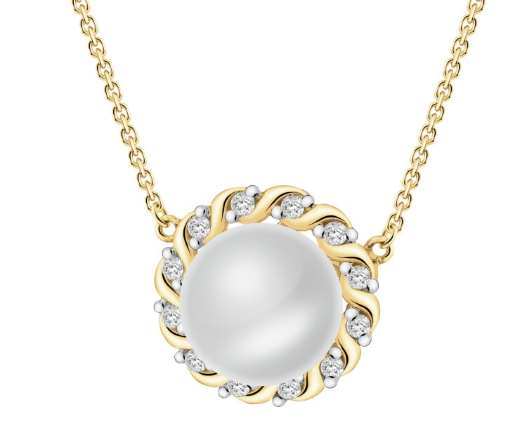14 K Rhodium-Plated Yellow Gold Necklace with Diamonds - fineness 14 K