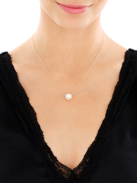 14 K Rhodium-Plated Yellow Gold Necklace with Diamonds - fineness 14 K