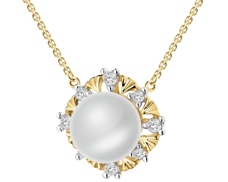 14 K Rhodium-Plated Yellow Gold Necklace with Diamonds - fineness 14 K