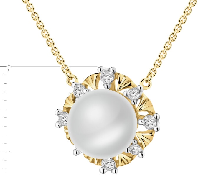 14 K Rhodium-Plated Yellow Gold Necklace with Diamonds - fineness 14 K