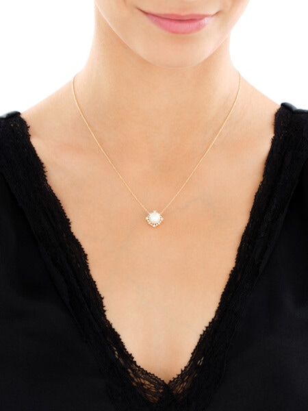 14 K Rhodium-Plated Yellow Gold Necklace with Diamonds - fineness 14 K