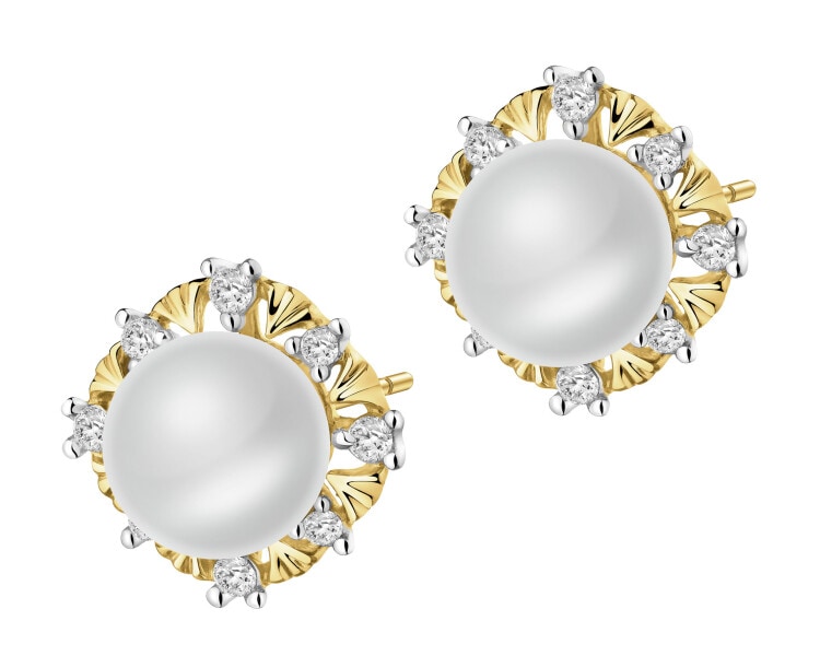 14 K Rhodium-Plated Yellow Gold Necklace with Diamonds - fineness 14 K