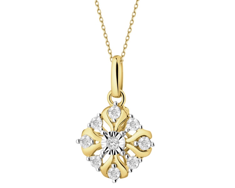 14 K Rhodium-Plated Yellow Gold Necklace with Diamonds - 0,05 ct - fineness 585