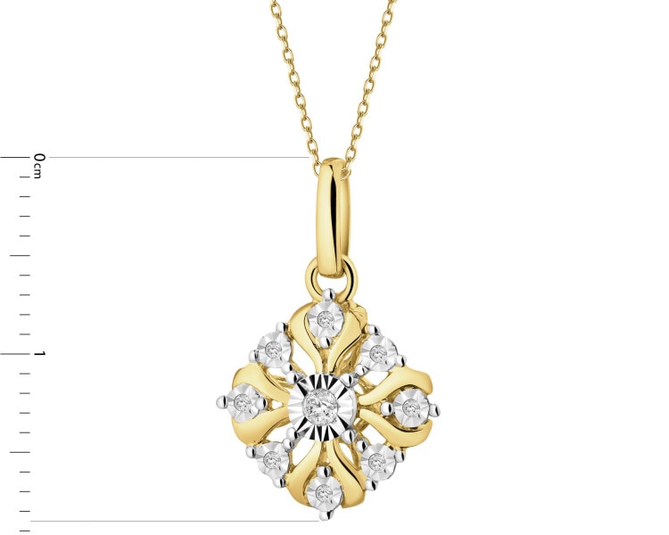 14 K Rhodium-Plated Yellow Gold Necklace with Diamonds - 0,05 ct - fineness 585