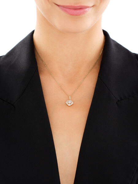 14 K Rhodium-Plated Yellow Gold Necklace with Diamonds - 0,05 ct - fineness 585