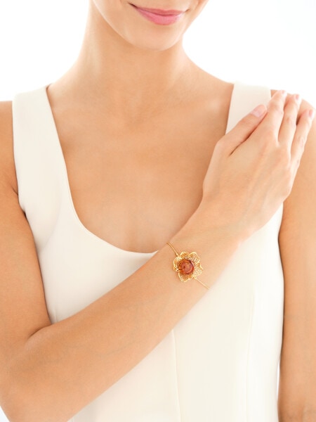 Stříbrný náramek s jantarem - květ