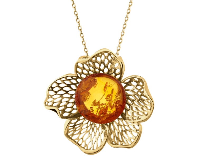 Stříbrný přívěsek s jantarem - květ