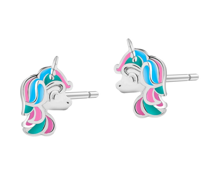 Stříbrné náušnice se smaltem - jednorožci