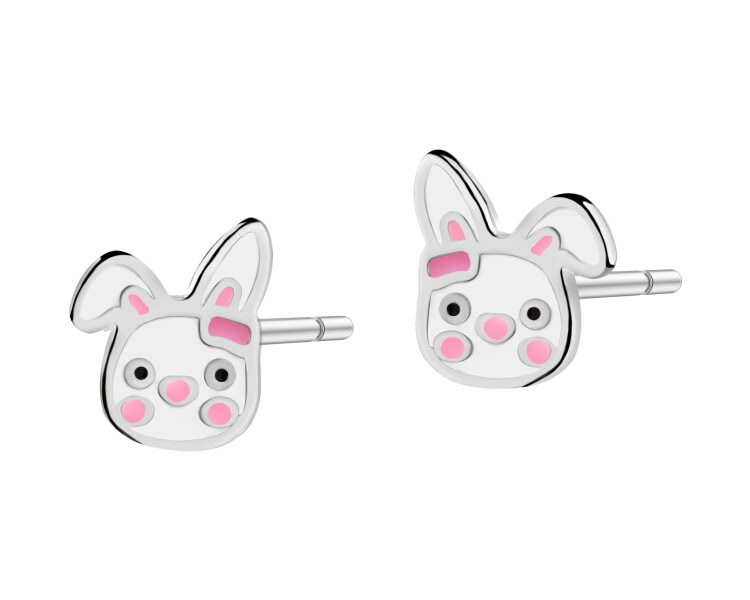 Stříbrné náušnice se smaltem - zajíčci
