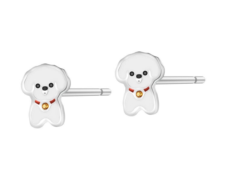 Stříbrné náušnice se zirkony a smaltem - psi