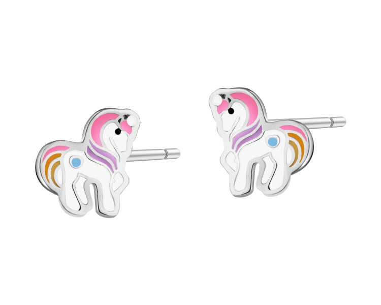 Stříbrné náušnice se smaltem - jednorožci