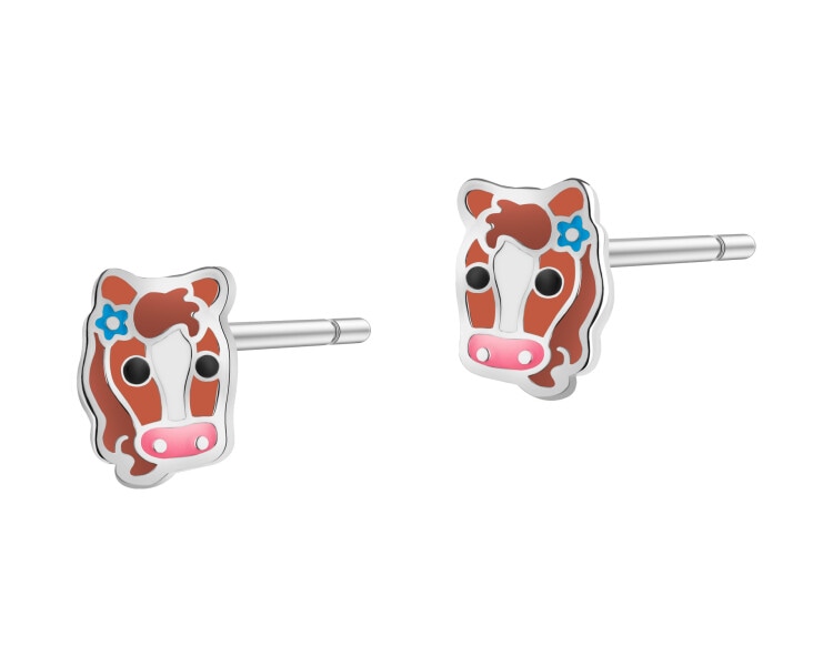 Stříbrné náušnice se smaltem - koně