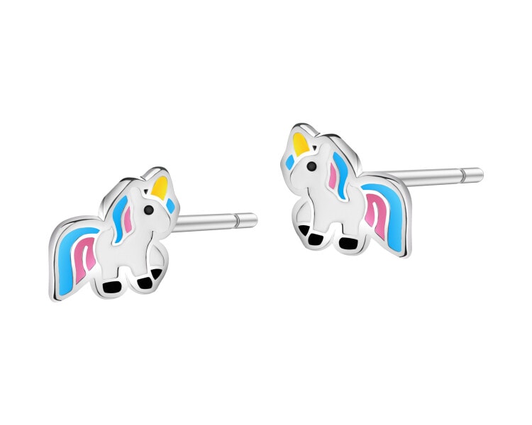 Stříbrné náušnice se smaltem - jednorožci