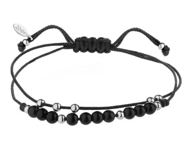 Náramek se stříbrnými prvky a broušeným sklem - kuličky