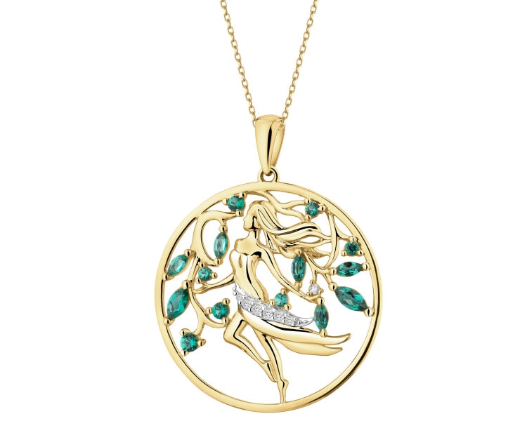 14 K Rhodium-Plated Yellow Gold Necklace with Diamonds - fineness 9 K