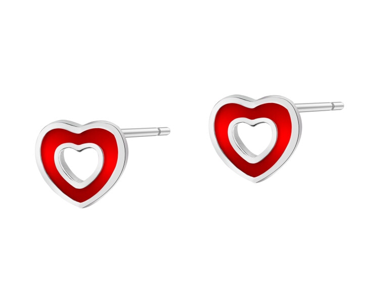 Stříbrné náušnice se smaltem - srdce