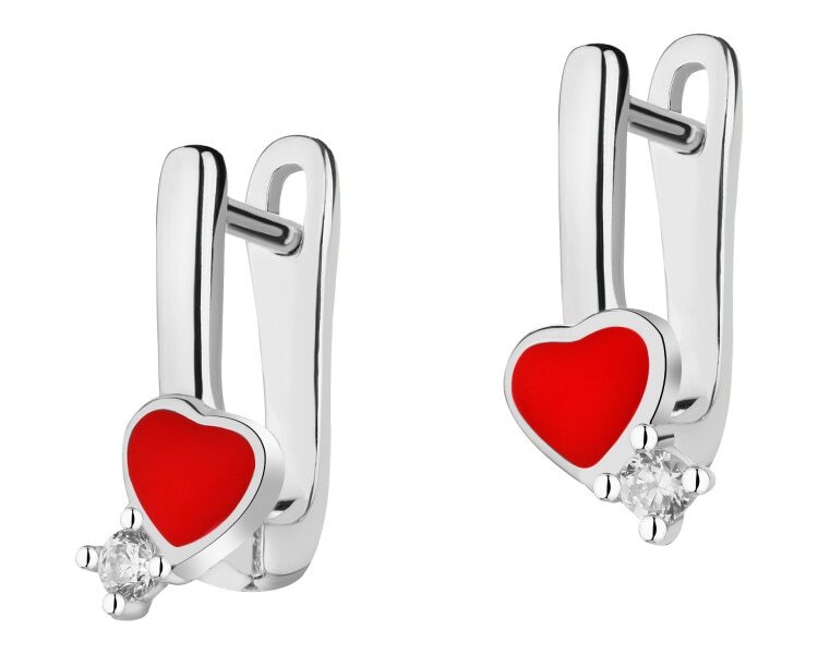 Stříbrné náušnice se zirkony a smaltem - srdce