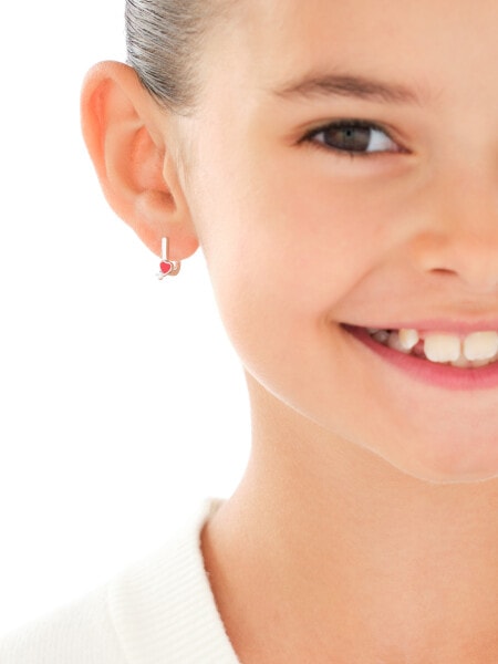 Stříbrné náušnice se zirkony a smaltem - srdce