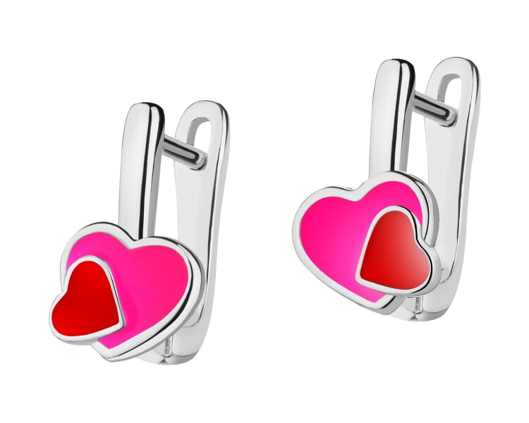 Stříbrné náušnice se smaltem - srdce