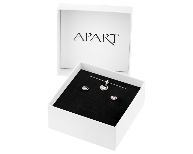 Srebrne kolczyki i zawieszka z cyrkoniami - komplet - serca