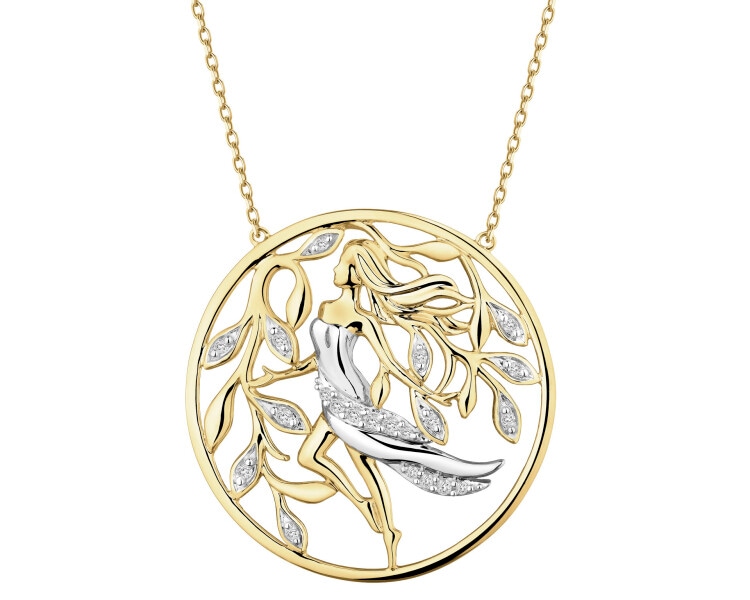 14 K Rhodium-Plated Yellow Gold Necklace with Diamonds - 0,08 ct - fineness 14 K