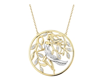 Zlatý náhrdelník s diamanty - medailonek Panna Maria, srdce - 0,08 ct - ryzost 585
