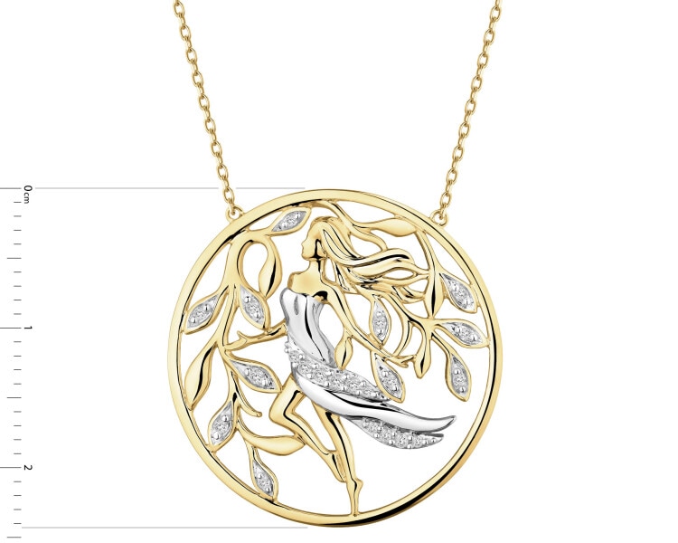 14 K Rhodium-Plated Yellow Gold Necklace with Diamonds - 0,08 ct - fineness 14 K