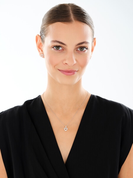 Srebrne kolczyki i zawieszka z cyrkoniami - komplet - serca