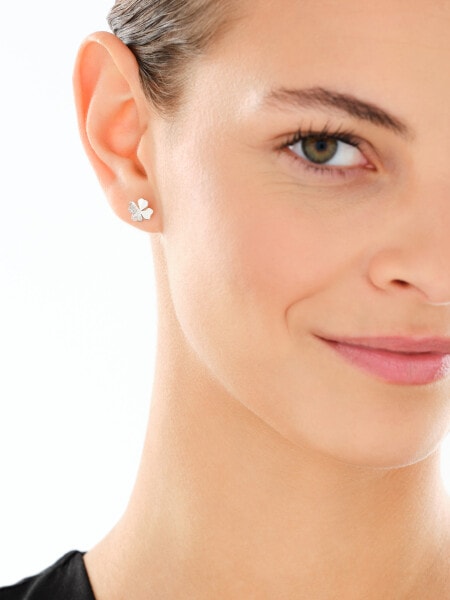 Srebrne kolczyki i zawieszka z cyrkoniami - komplet - koniczyny