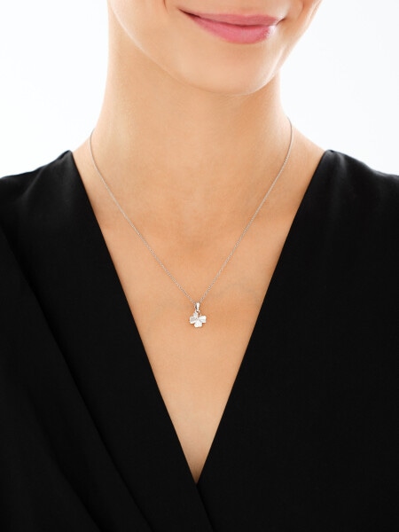 Srebrne kolczyki i zawieszka z cyrkoniami - komplet - koniczyny