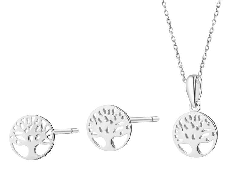 Srebrne kolczyki i zawieszka - komplet - drzewa