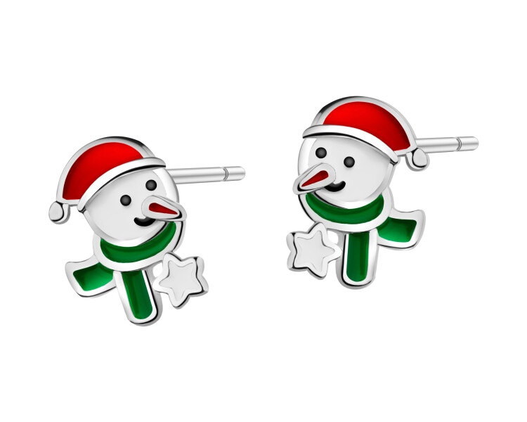 Stříbrné náušnice se smaltem - sněhuláci