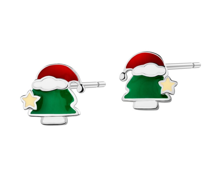 Stříbrné náušnice se smaltem - stromečky