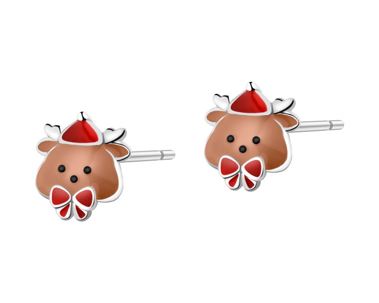 Kolczyki srebrne z emalią - renifery