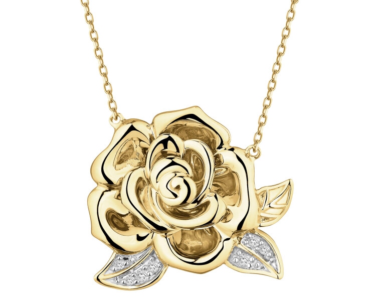 14 K Rhodium-Plated Yellow Gold Necklace with Diamonds - 0,03 ct - fineness 14 K