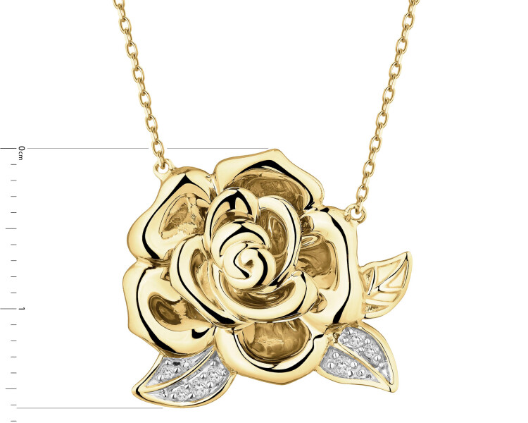 14 K Rhodium-Plated Yellow Gold Necklace with Diamonds - 0,03 ct - fineness 14 K