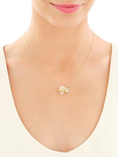 14 K Rhodium-Plated Yellow Gold Necklace with Diamonds - 0,03 ct - fineness 14 K