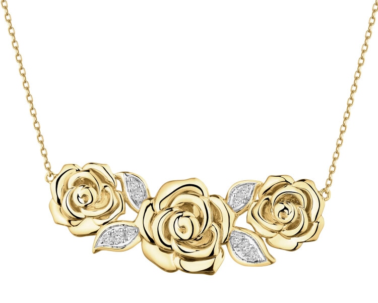 14 K Rhodium-Plated Yellow Gold Necklace with Diamonds - 0,05 ct - fineness 14 K