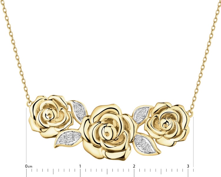 14 K Rhodium-Plated Yellow Gold Necklace with Diamonds - 0,05 ct - fineness 14 K